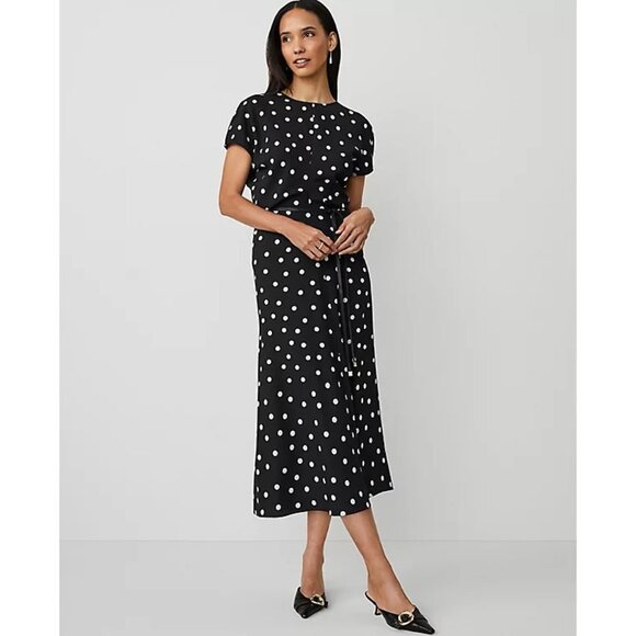 Ann Taylor Dresses & Skirts - NEW Ann Taylor Petite Dotted Crepe Column Midi Dress Black White Size 00P